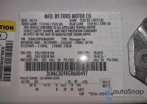 2016 Lincoln Mkz from USA, damaged, VIN 3LN6L2G9XGR600497